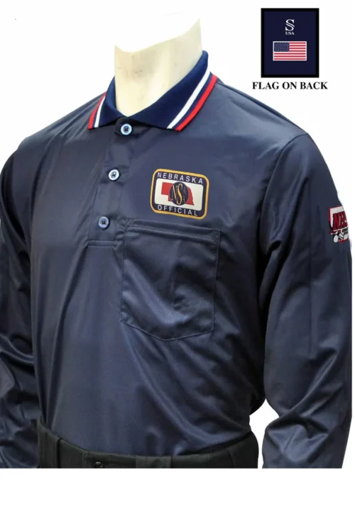 Nebraska NSAA Dye Sublimated Long Sleeve Navy Umpire Shirt